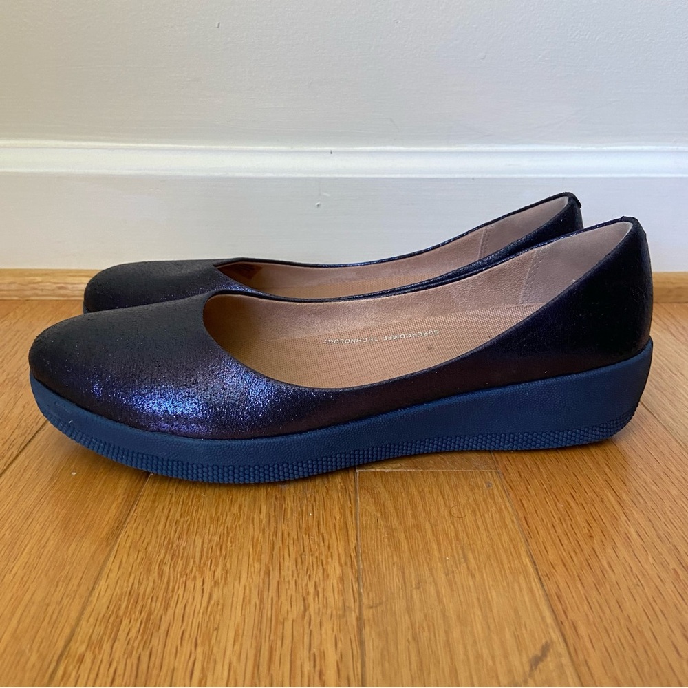 FitFlop Superballerina Glitzy Ballet Flats Women’s 8.5 Navy Blue Leather Comfort